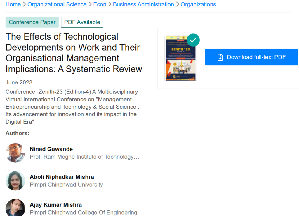 The Effects of Technological Developments on Work and Their Organisational Management Implications: A Systematic Review
